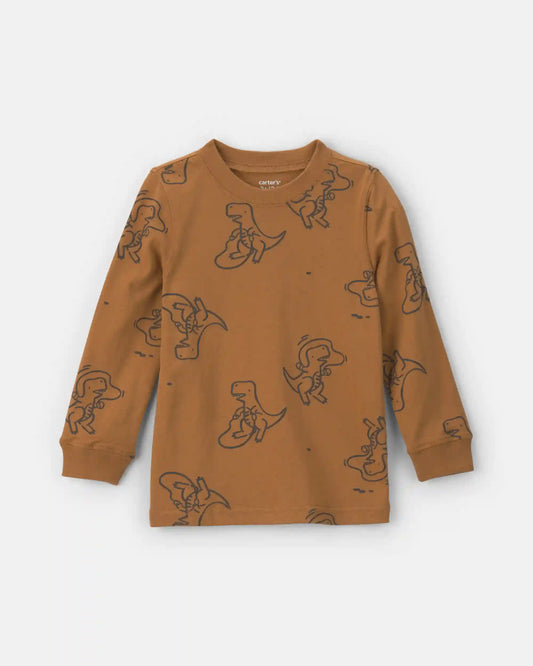 Toddler Boy Dinosaur Long-Sleeve Tee - Brown