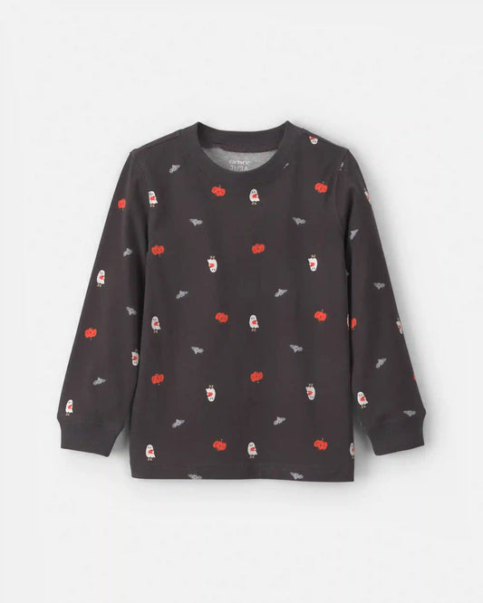 Toddler Boy Pumpkin Halloween Long-Sleeve Tee - Black