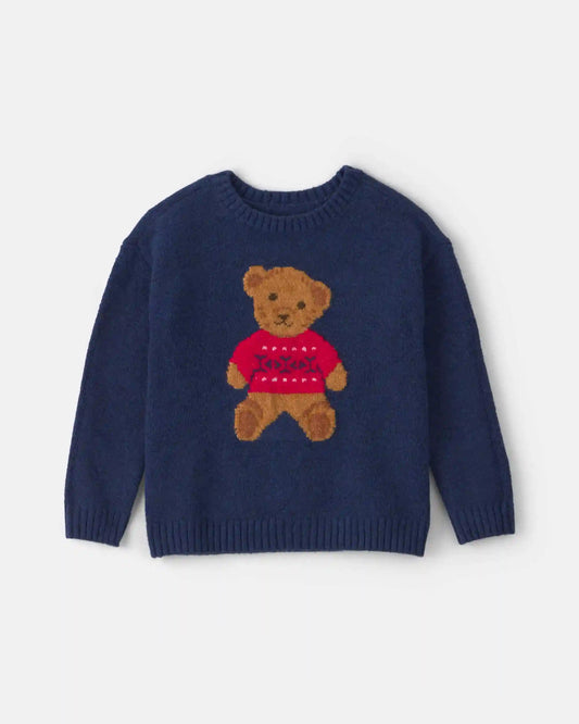 Toddler Boy Bear Sweater - Navy Blue