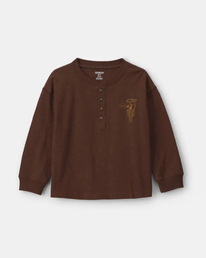 Toddler Boy 'Best Of The West' Long-Sleeve Henley T-Shirt - Brown