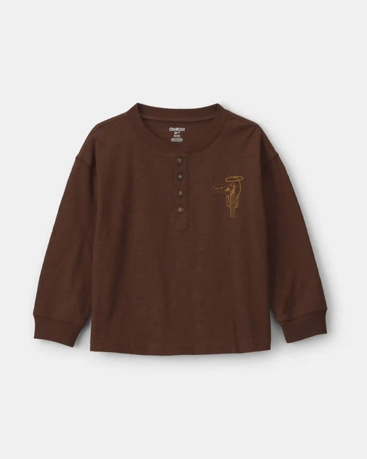 Toddler Boy 'Best Of The West' Long-Sleeve Henley T-Shirt - Brown