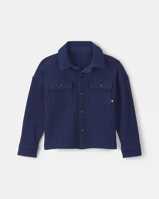 Toddler Boy Thermal Long-Sleeve Button-Down Shirt - Navy Blue
