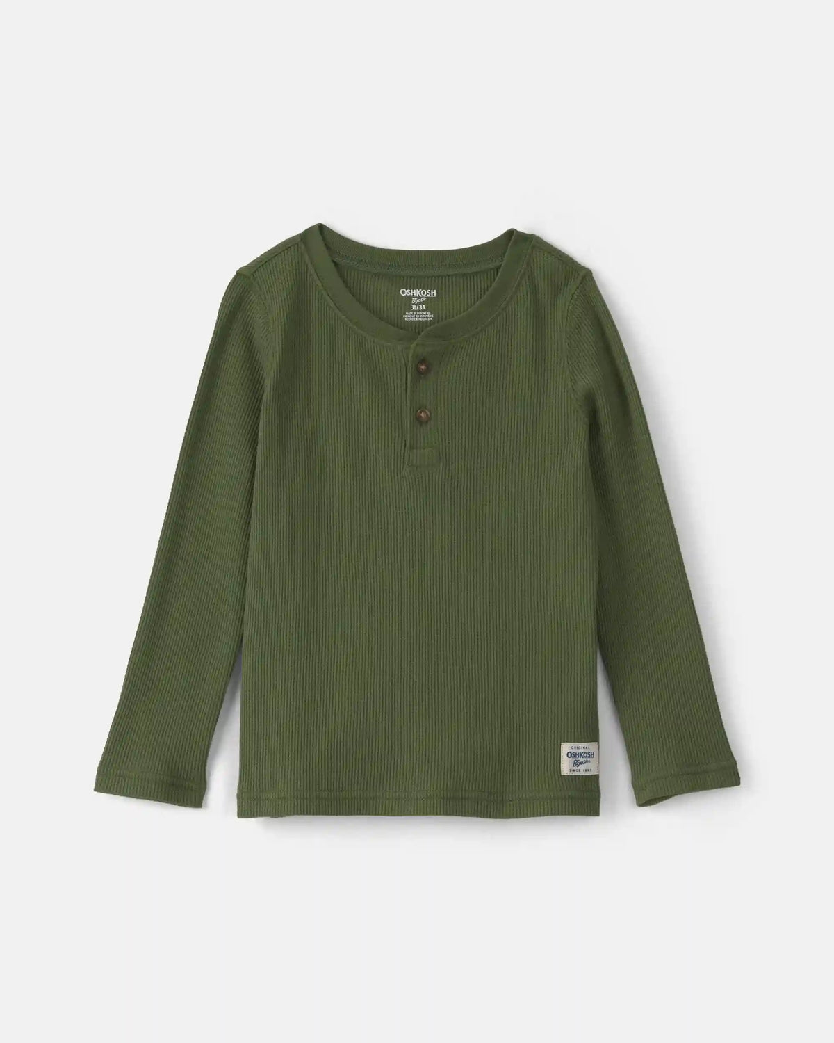 Toddler Boy Thermal Long-Sleeve Henley T-Shirt - Olive Green