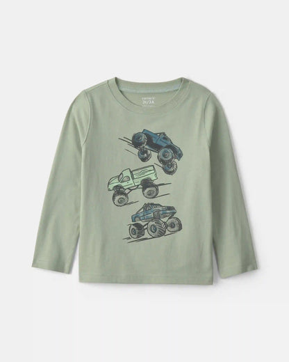 Toddler Boy Monster Truck Long-Sleeve Graphic Tee - Green