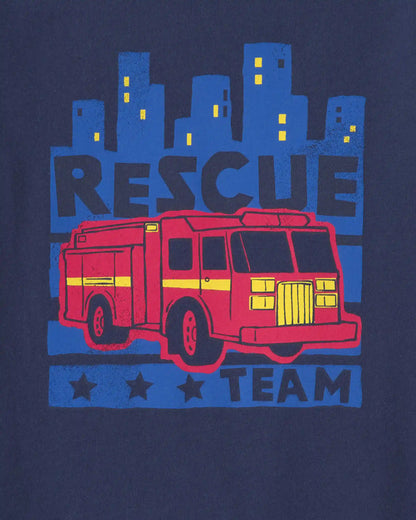 Toddler Boy 'Rescue Team' Firetruck Long-Sleeve Graphic Tee - Navy Blue