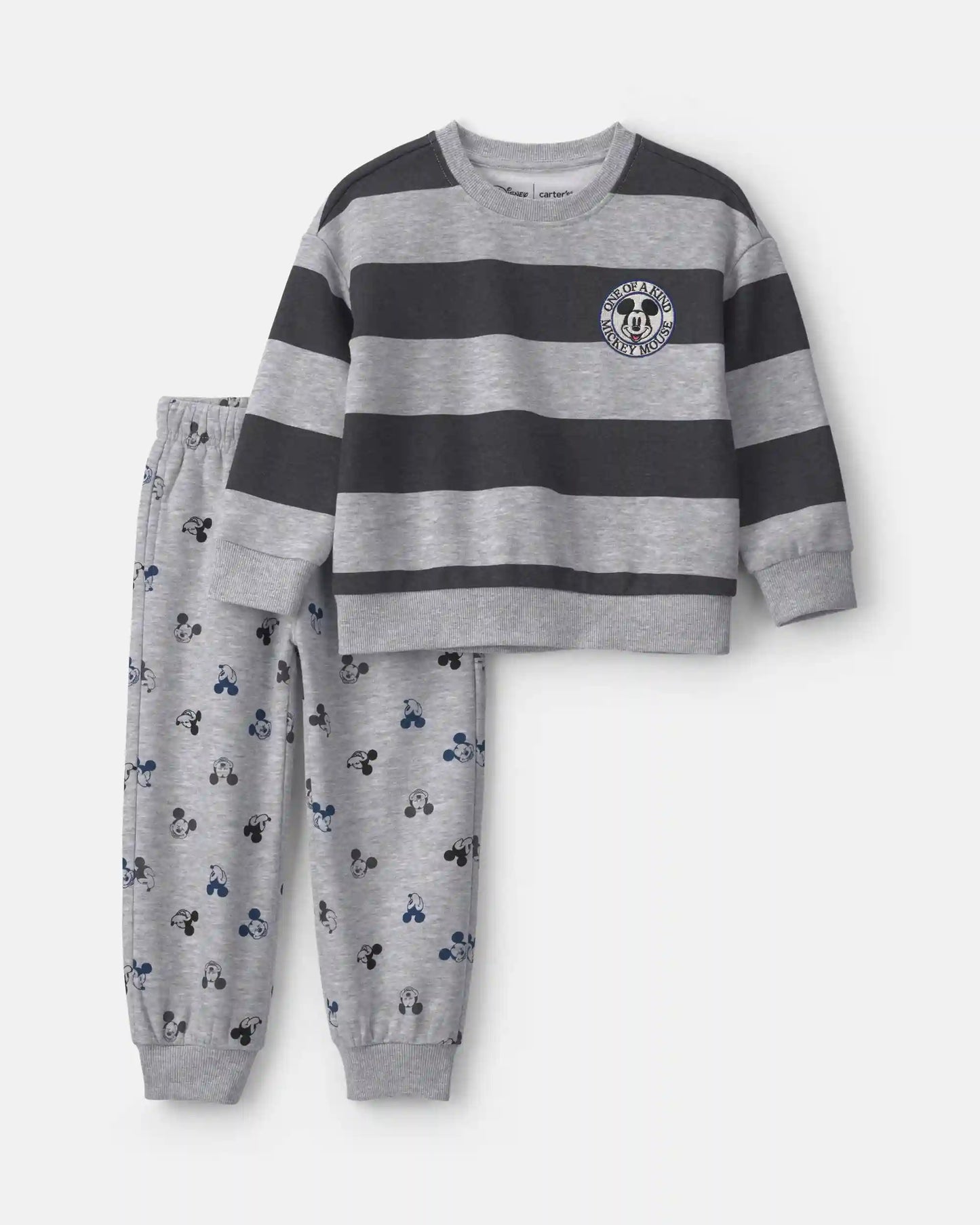 Toddler Boy 2-Piece Disney© Mickey Striped Long-Sleeve Top & Pant Set - Grey/Black