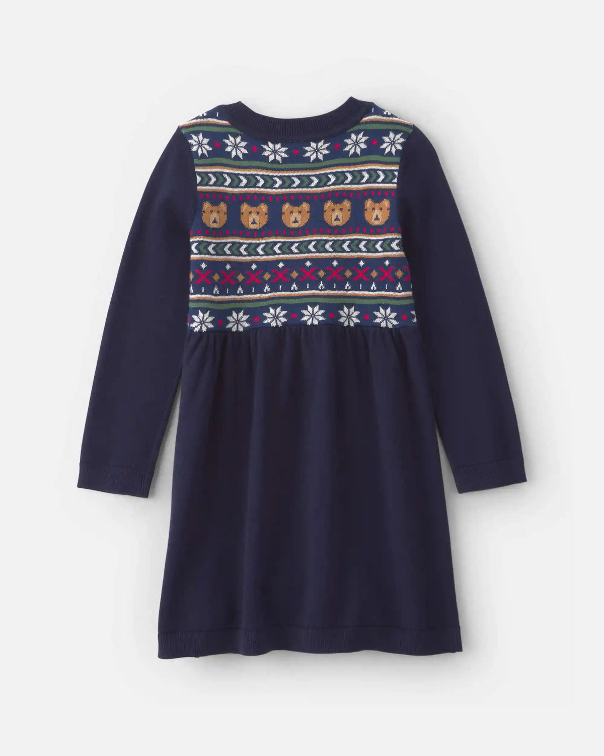 Toddler Girl Bear Fair Isle Long-Sleeve Dress - Navy Blue