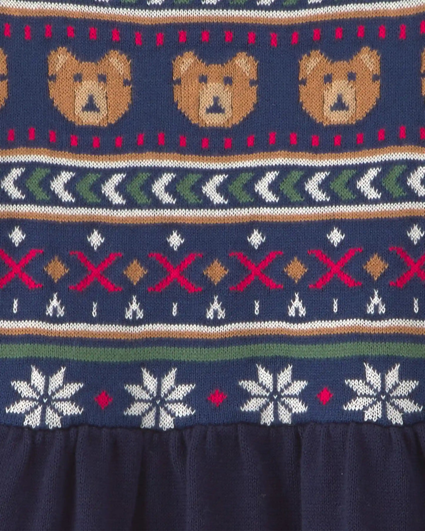 Toddler Girl Bear Fair Isle Long-Sleeve Dress - Navy Blue