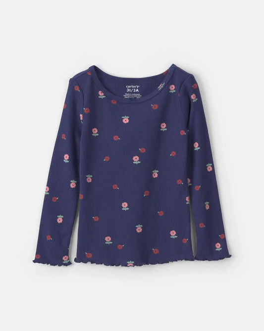Toddler Girl Floral Long-Sleeve Top - Navy Blue