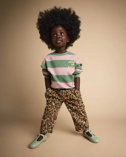 Toddler 'I Wanna Go Outside!' Otter Sweatshirt™ with Pockets in Stripes - Olive/Pink