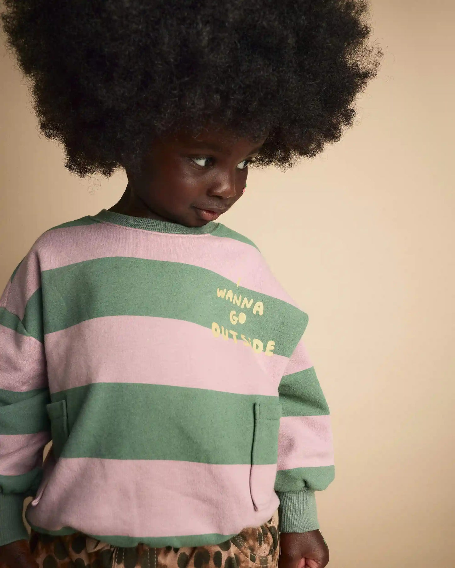 Toddler 'I Wanna Go Outside!' Otter Sweatshirt™ with Pockets in Stripes - Olive/Pink