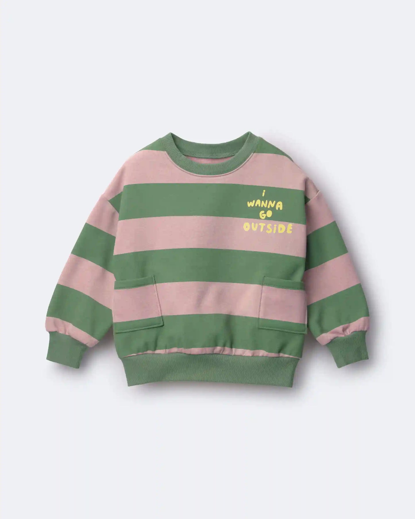 Toddler 'I Wanna Go Outside!' Otter Sweatshirt™ with Pockets in Stripes - Olive/Pink