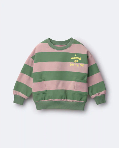 Toddler 'I Wanna Go Outside!' Otter Sweatshirt™ with Pockets in Stripes - Olive/Pink