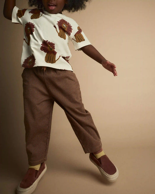 Toddler Boy Playground Pants in Gingham - Brown