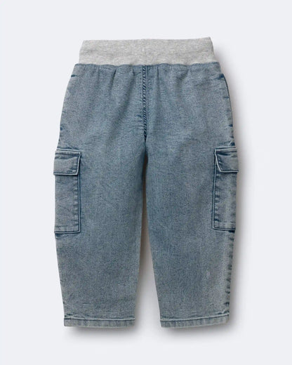 Toddler Boy Cargo Pant in Avenue Wash - Blue/Heather Grey