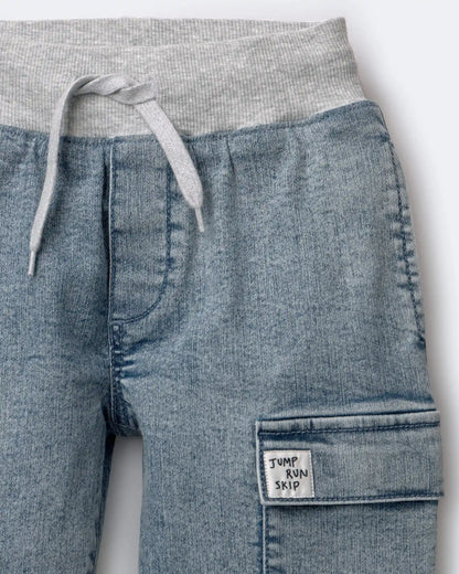 Toddler Boy Cargo Pant in Avenue Wash - Blue/Heather Grey