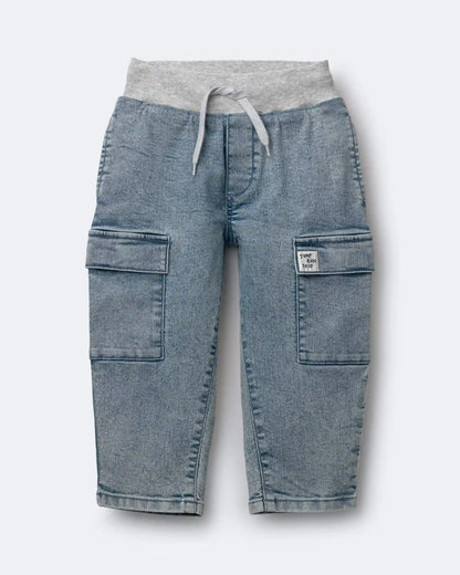 Toddler Boy Cargo Pant in Avenue Wash - Blue/Heather Grey