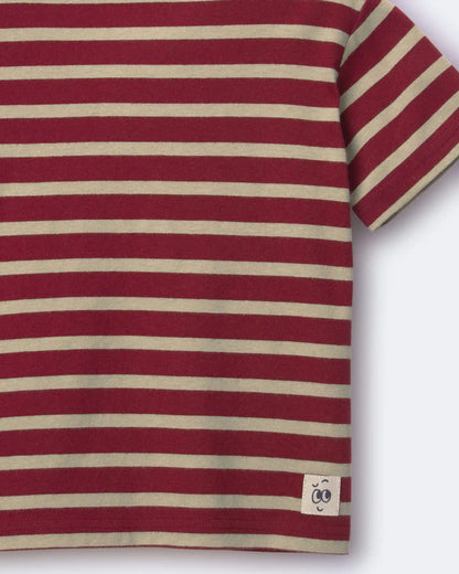 Toddler Boy Relaxed Tee in Stripes - Burgundy/Royal Blue