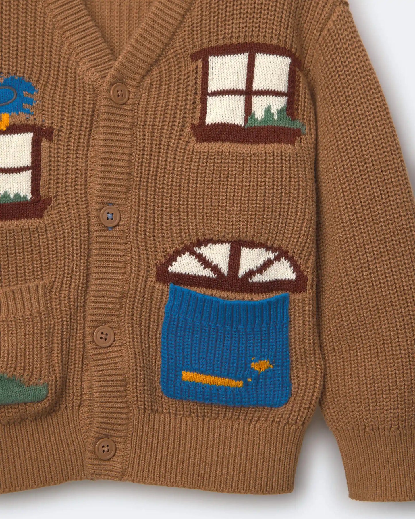 Toddler Cardigan with Avenue Pockets in House Print - Brown