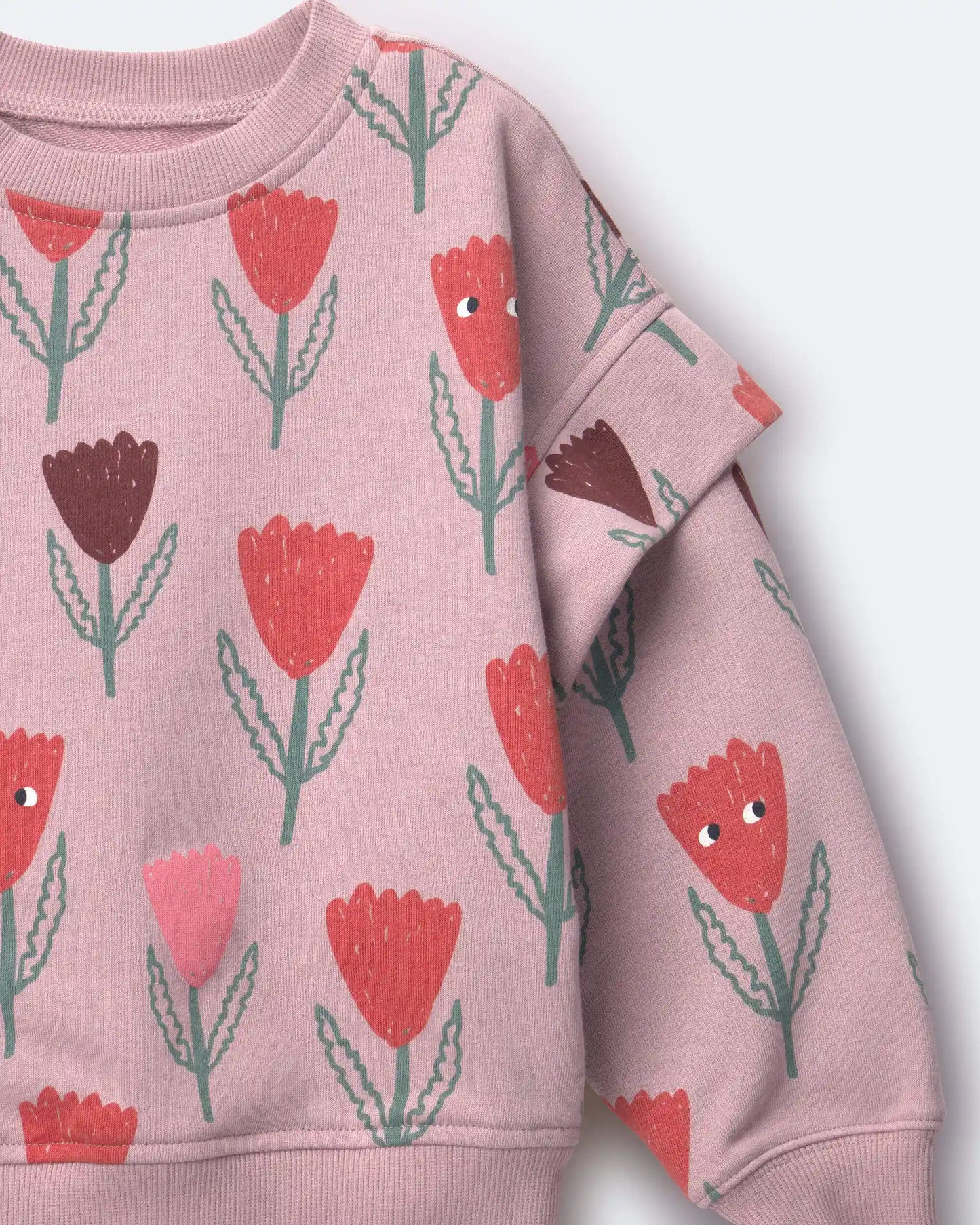 Toddler Girl Double Layer Pullover Sweatshirt in Tulip Print - Mauve