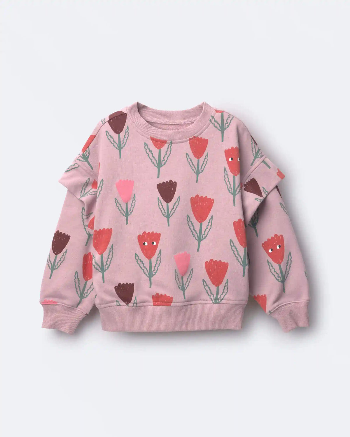 Toddler Girl Double Layer Pullover Sweatshirt in Tulip Print - Mauve