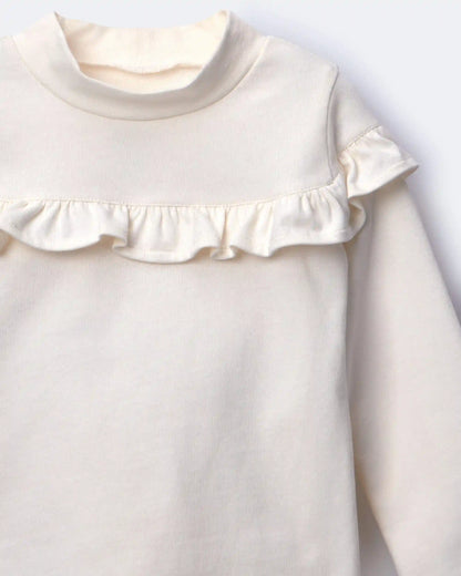 Toddler Girl Mock Neck Ruffle Top - Cream