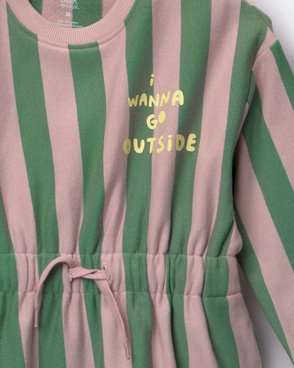 Toddler Girl Tie-Front Dress in Stripes - Mauve