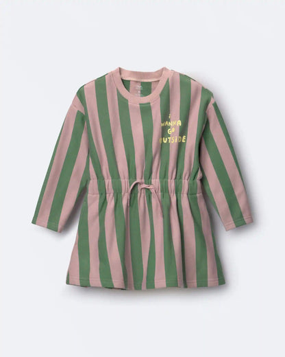 Toddler Girl Tie-Front Dress in Stripes - Mauve