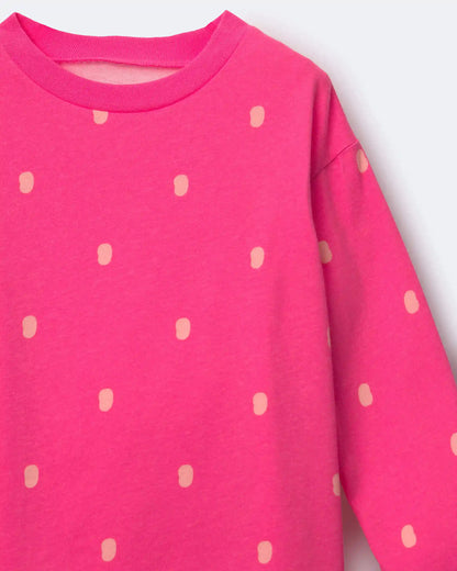 Toddler Girl Long-Sleeve Relaxed Tee in Polka Dot Print - Pink