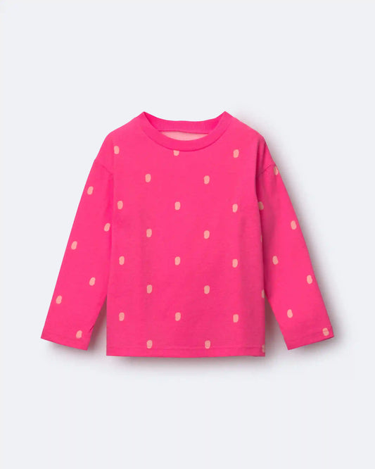 Toddler Girl Long-Sleeve Relaxed Tee in Polka Dot Print - Pink