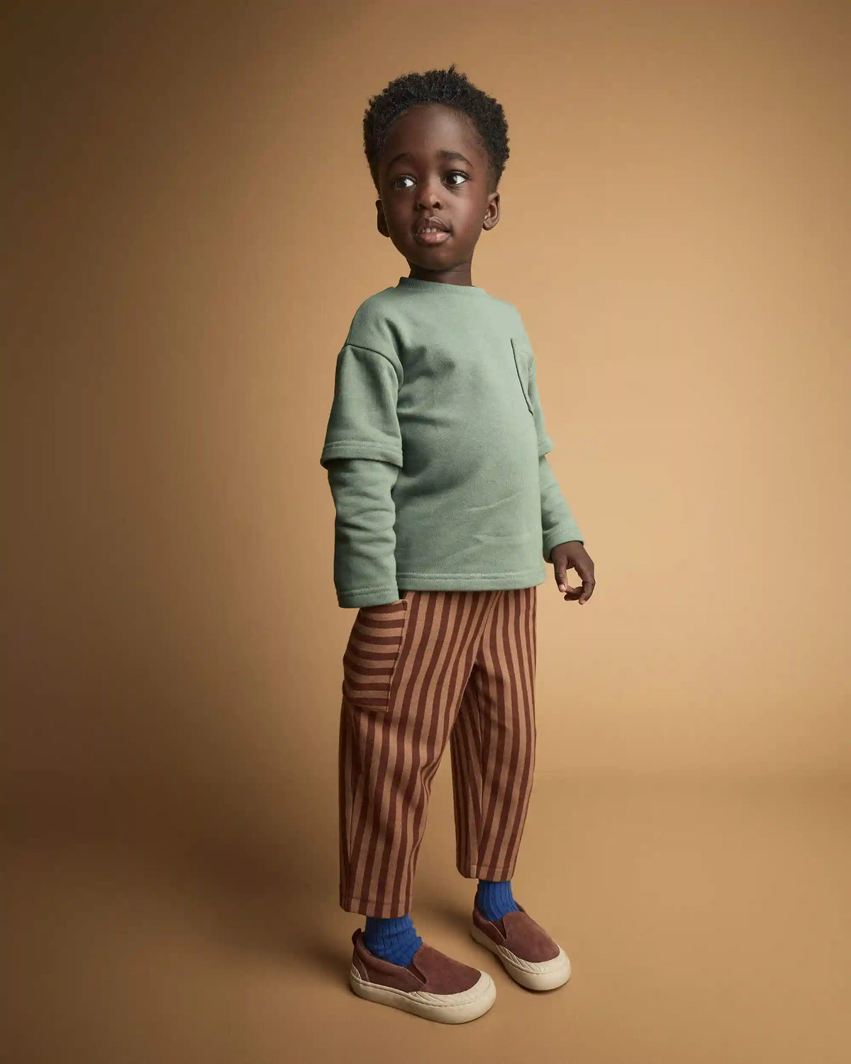 Toddler Boy Pocket Pants in Stripes - Brown