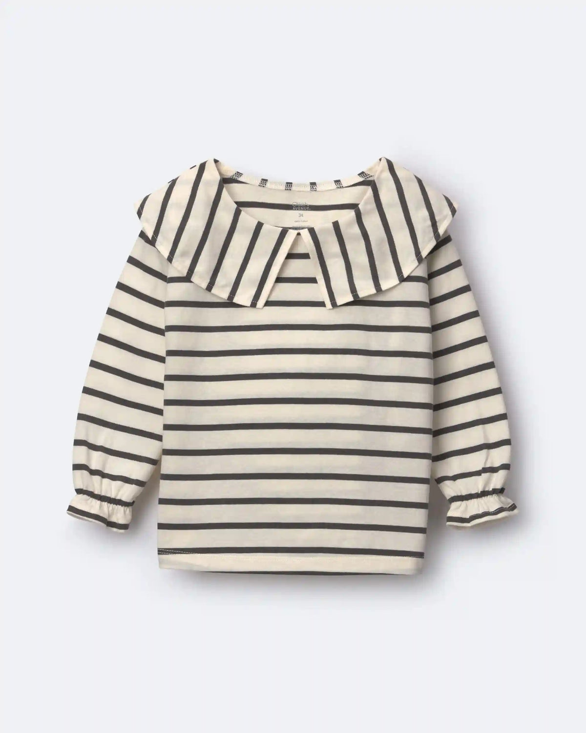 Toddler Girl Peter Pan Collar Top in Stripes - Cream/Black