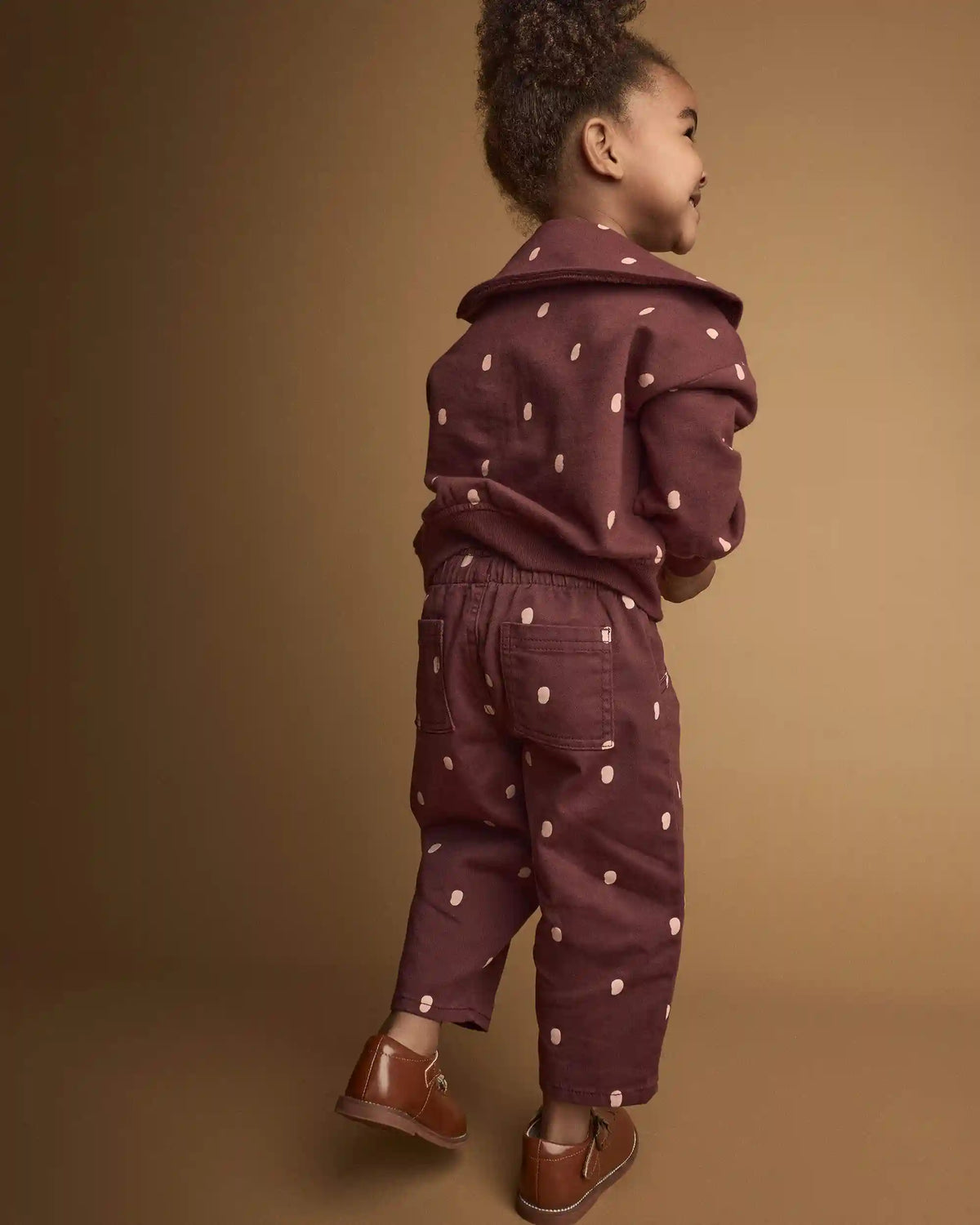 Toddler Girl Pleated Pants in Polka Dots - Burgundy