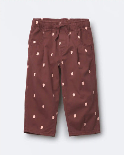Toddler Girl Pleated Pants in Polka Dots - Burgundy