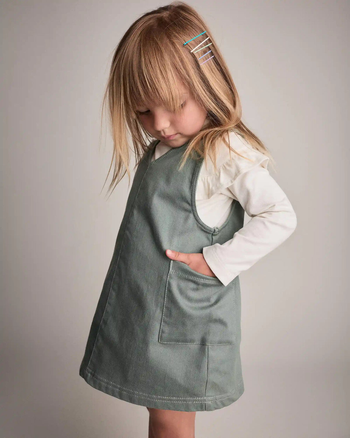 Toddler Girl Otter Pocket Denim Jumper - Olive