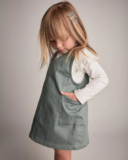 Toddler Girl Otter Pocket Denim Jumper - Olive