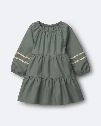 Toddler Girl Rick-Rack Long-Sleeve Tiered Dress - Olive