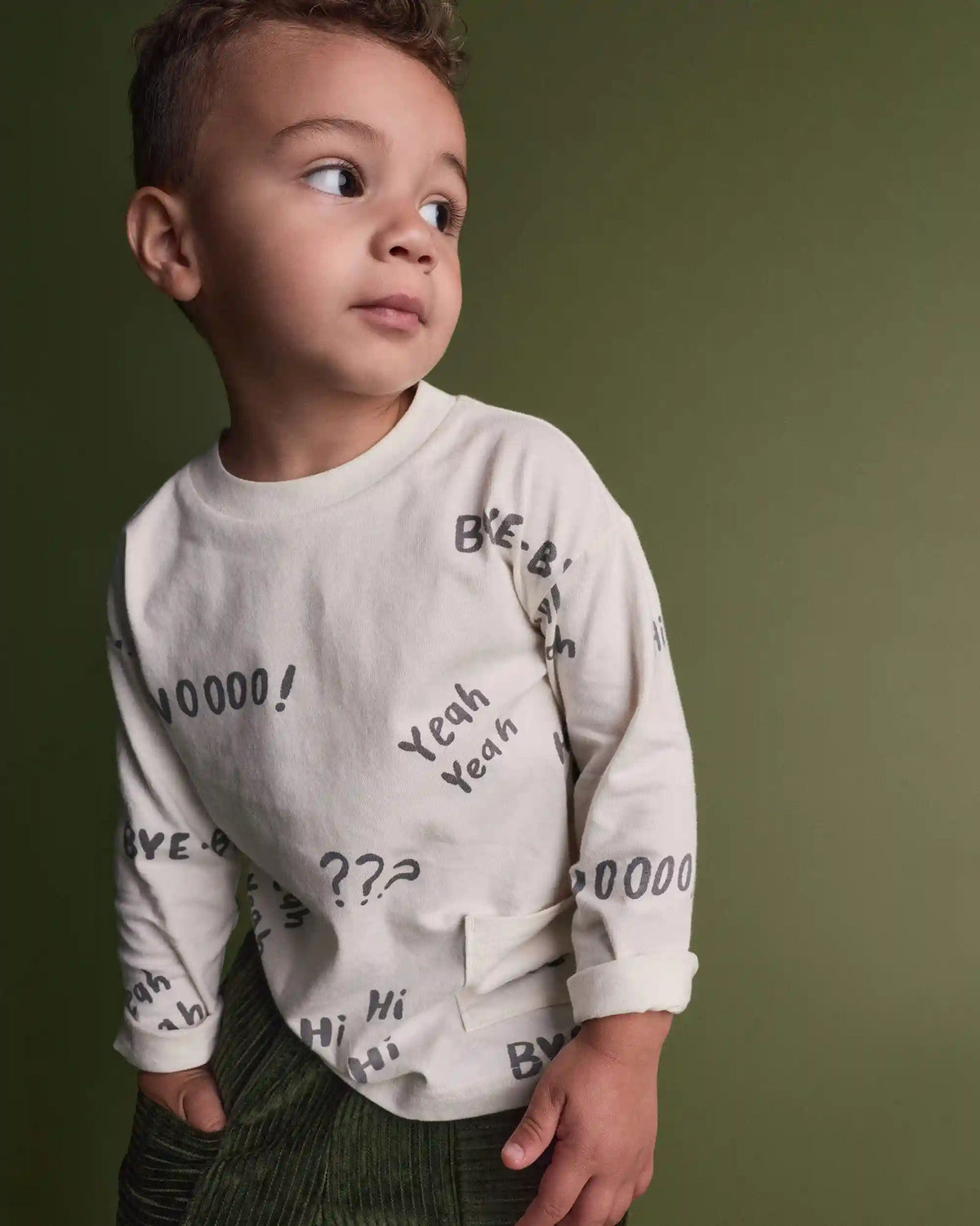 Toddler 'Hi Bye' Long-Sleeve Relaxed Graphic Tee - Cream
