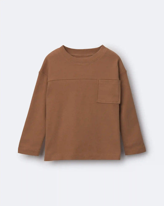 Toddler Ribbed Long-Sleeve Pocket Tee - Brown