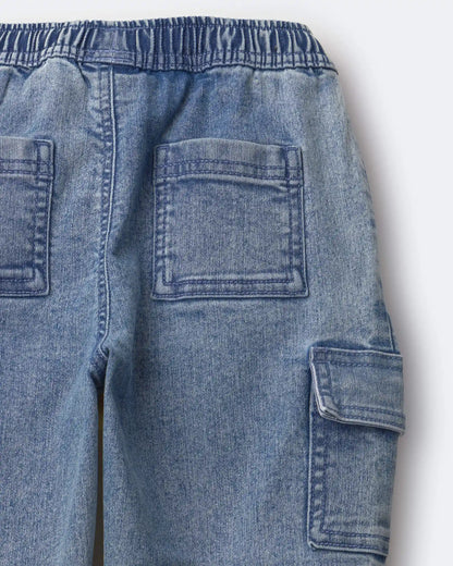 Toddler Denim Cargo Joggers in Avenue Wash - Blue