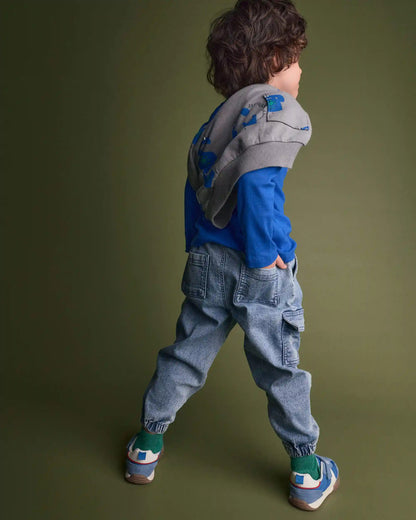 Toddler Denim Cargo Joggers in Avenue Wash - Blue