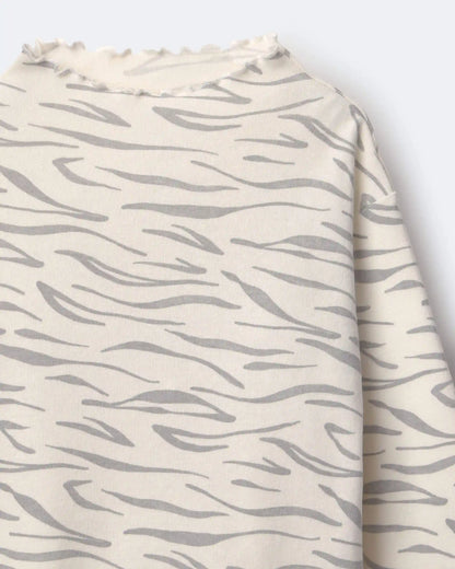 Toddler Girl Mock Neck Ruffle Long-Sleeve Top in Tiger Print - Cream