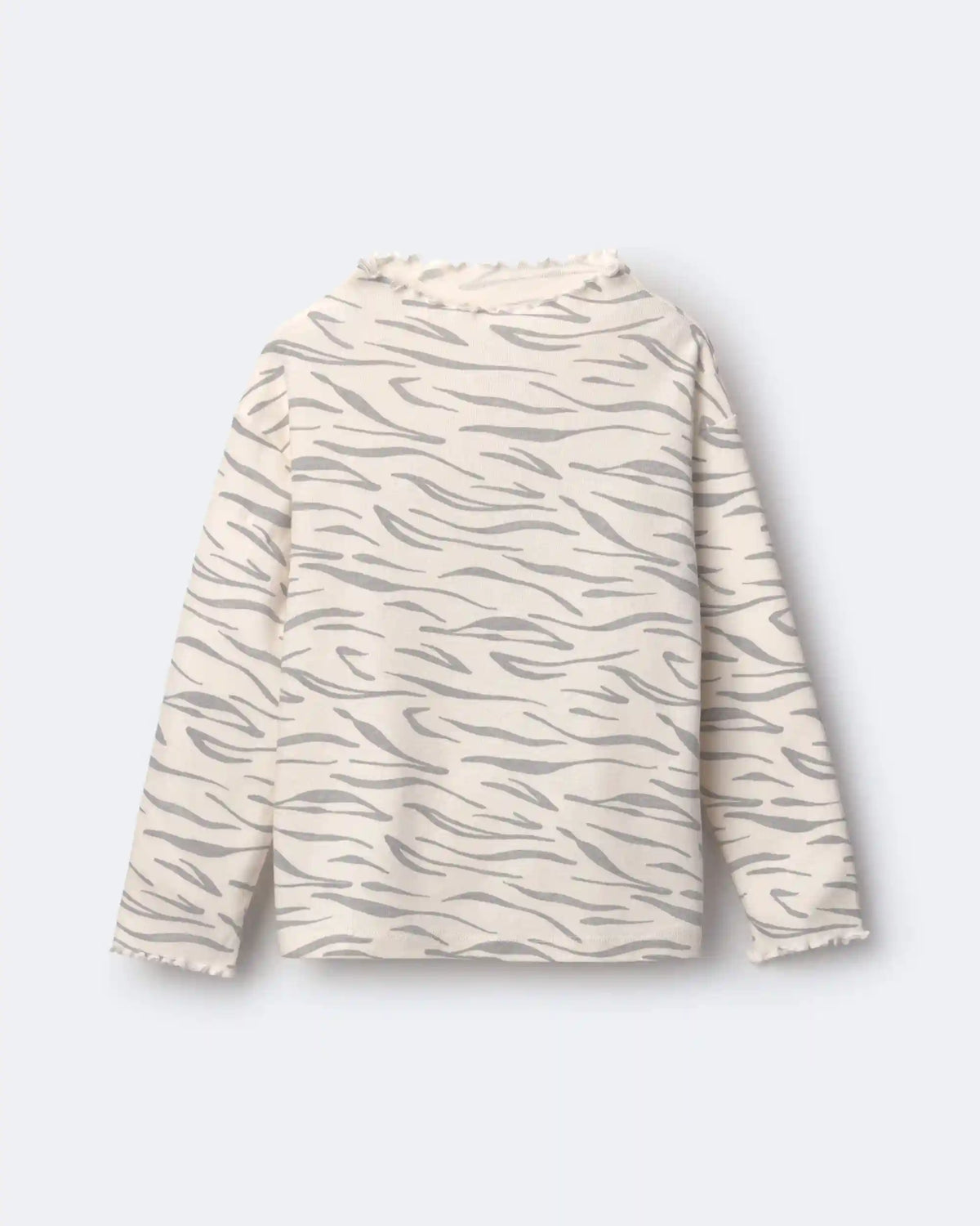 Toddler Girl Mock Neck Ruffle Long-Sleeve Top in Tiger Print - Cream