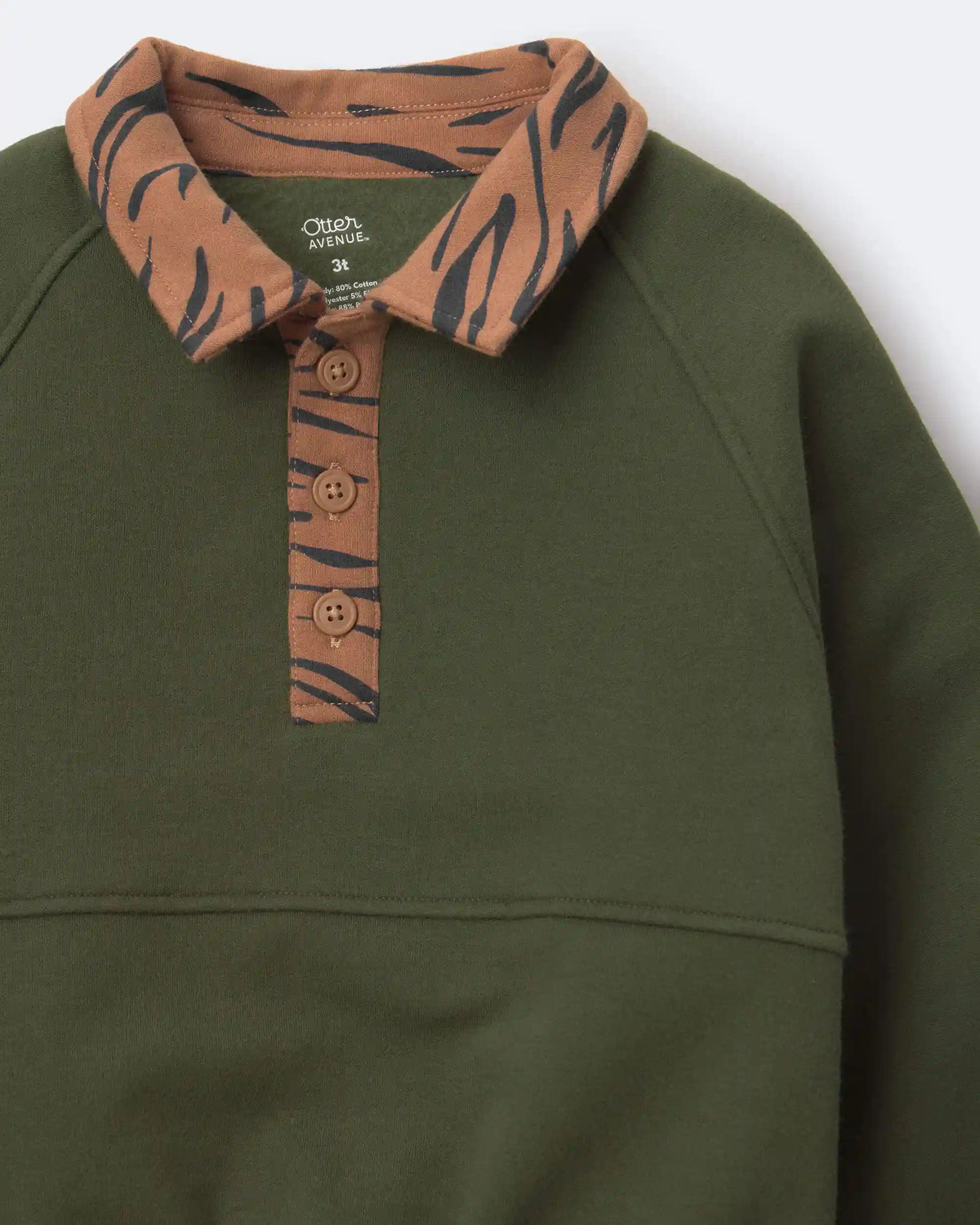 Toddler Girl Leopard Collar Pullover Sweatshirt - Olive
