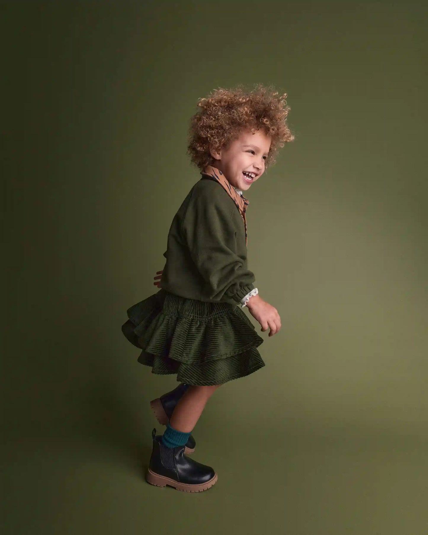Toddler Girl Leopard Collar Pullover Sweatshirt - Olive