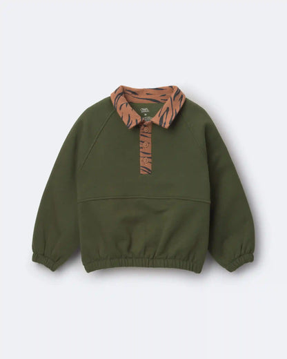 Toddler Girl Leopard Collar Pullover Sweatshirt - Olive