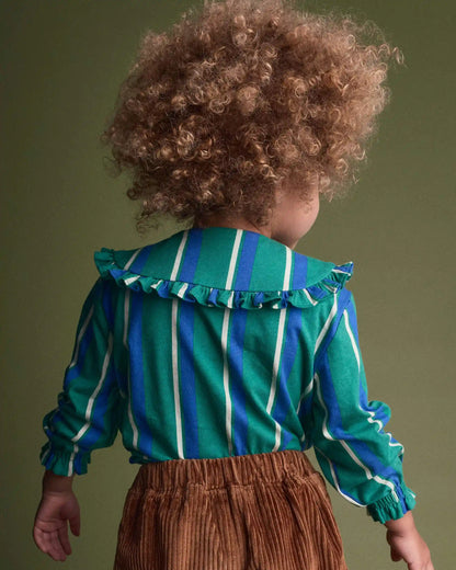 Toddler Girl Peter Pan Collar Top in Stripes - Green/Blue