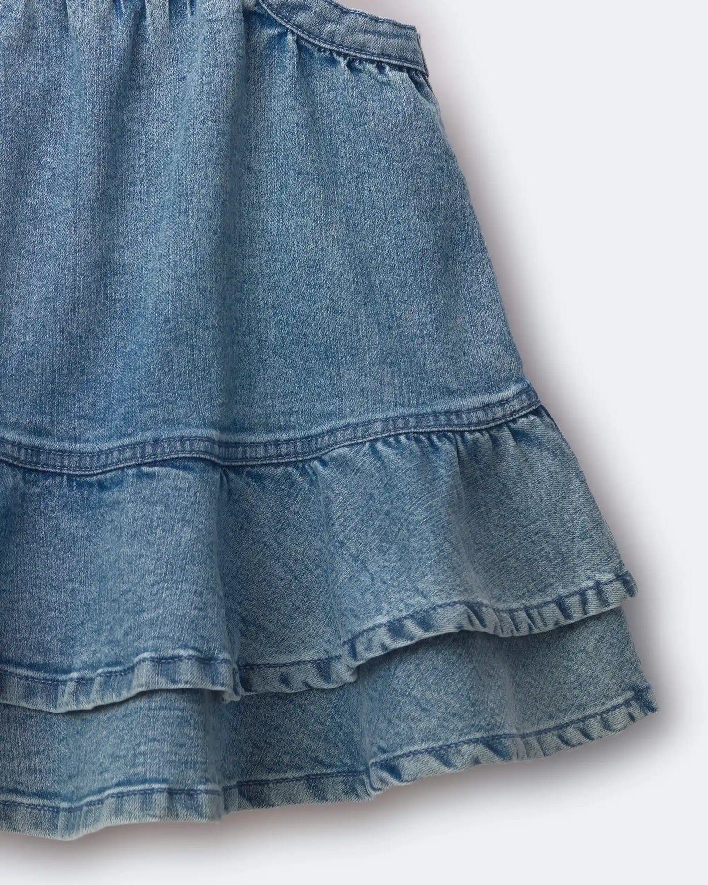Toddler Girl Ruffle Denim Skirtall in Avenue Wash - Blue