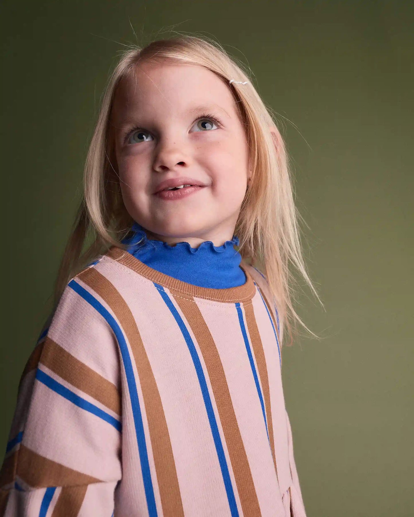 Toddler Girl Balloon-Sleeve Dress in Stripes - Pink/Brown/Blue
