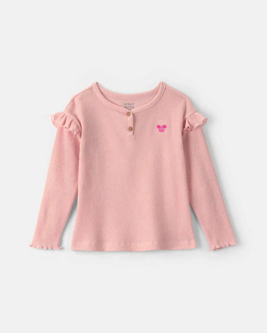 Toddler Girl Bow Thermal Long-Sleeve Top - Pink